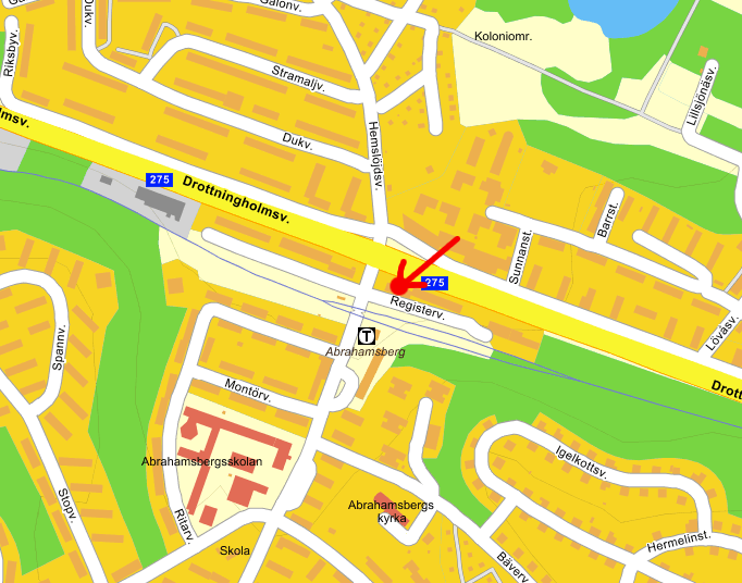 Karta över området kring kontoret på Registervägen 12